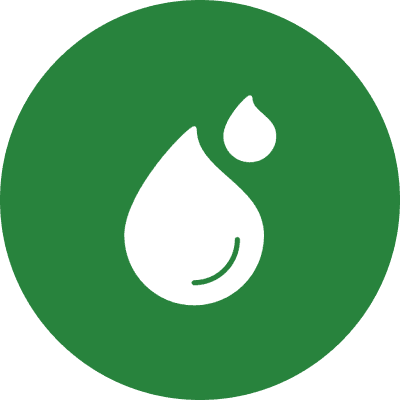 A green circle with an image of water drop.