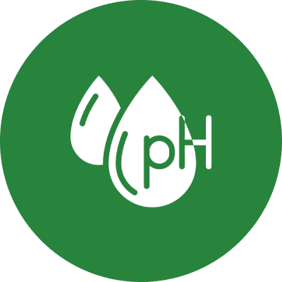 A green circle with two drops of water in the middle.