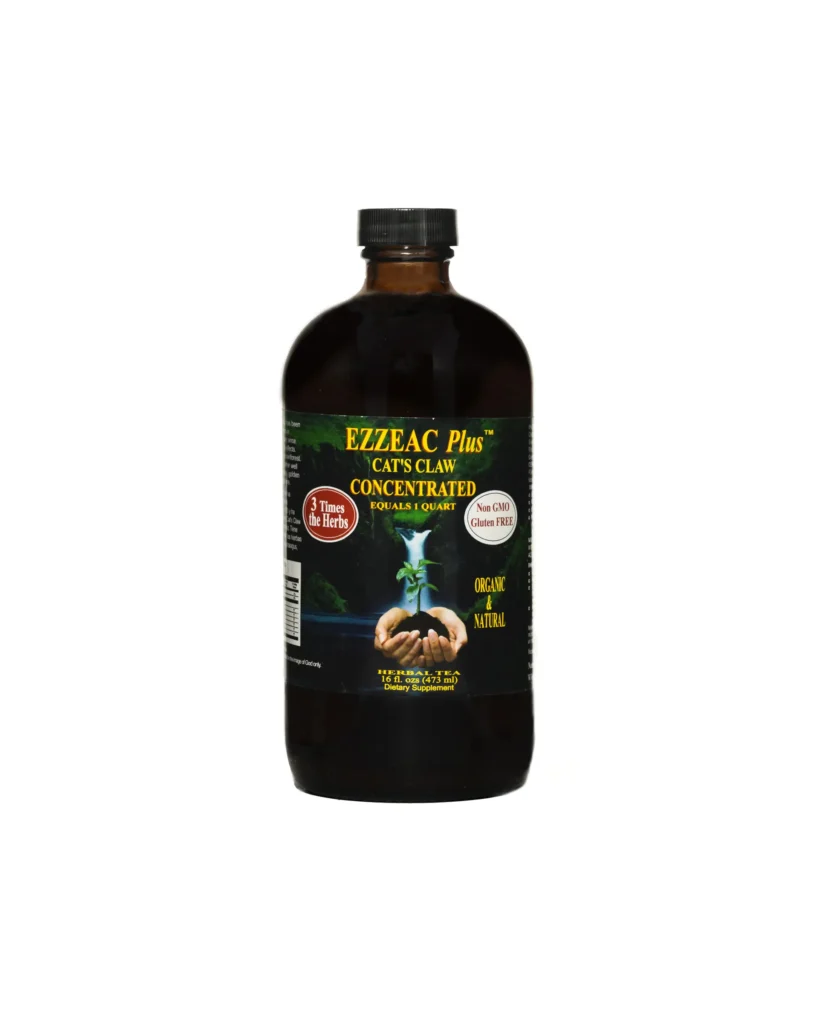EZZEAC Plus w Cats Claw 16oz A bottle of liquid with a picture of an animal on it.