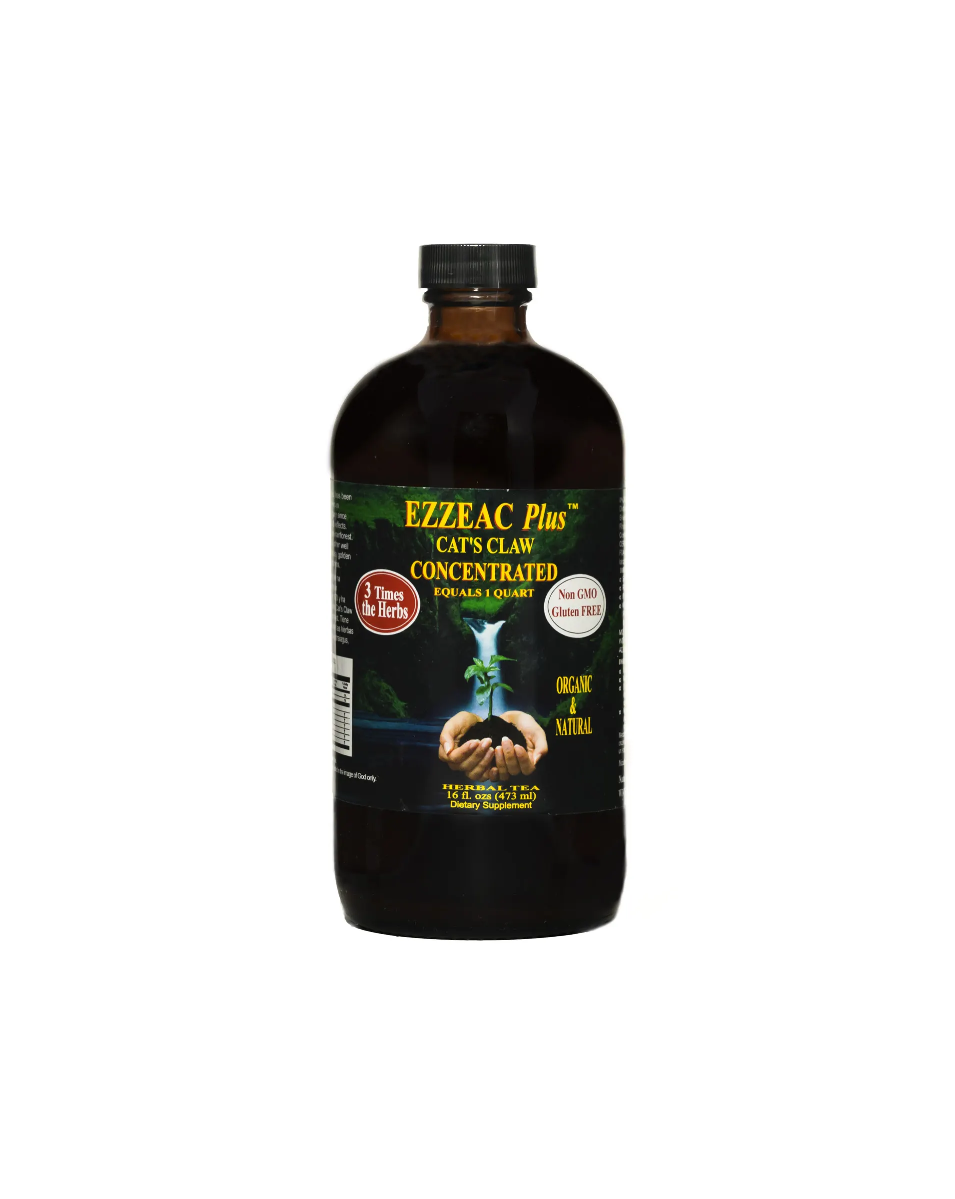 EZZEAC Plus w Cats Claw 16oz A bottle of liquid with a picture of an animal on it.