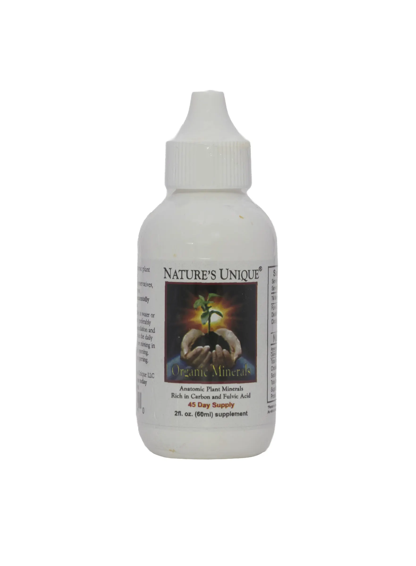 Organic Minerals 2 fl oz_ A bottle of liquid with a picture on it.