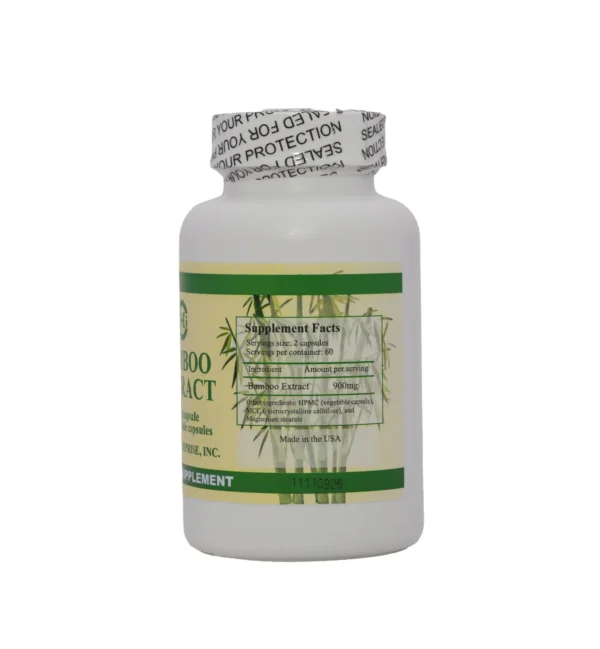 A bottle of supplement with the label, bamboo extract.