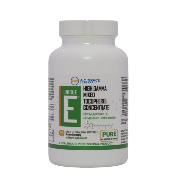 A bottle of vitamin e is shown.