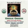 A picture of the label for nature 's unique greens.